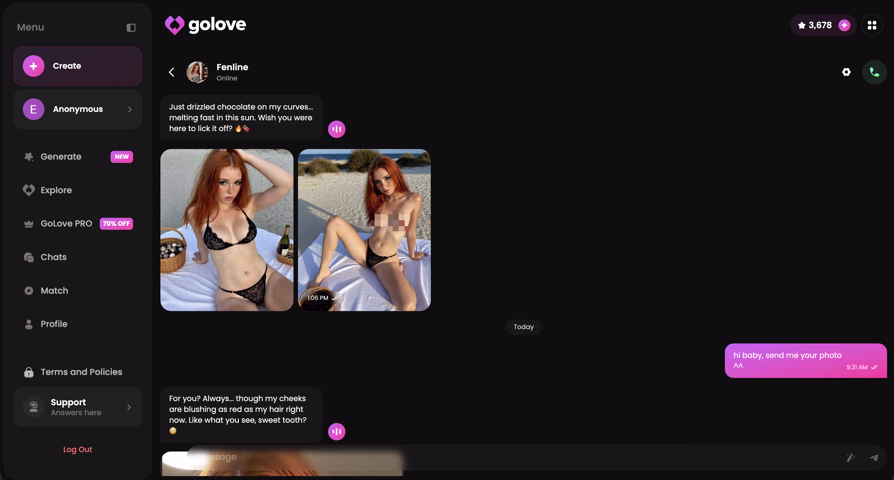 GoLove chat showing conversation continuity