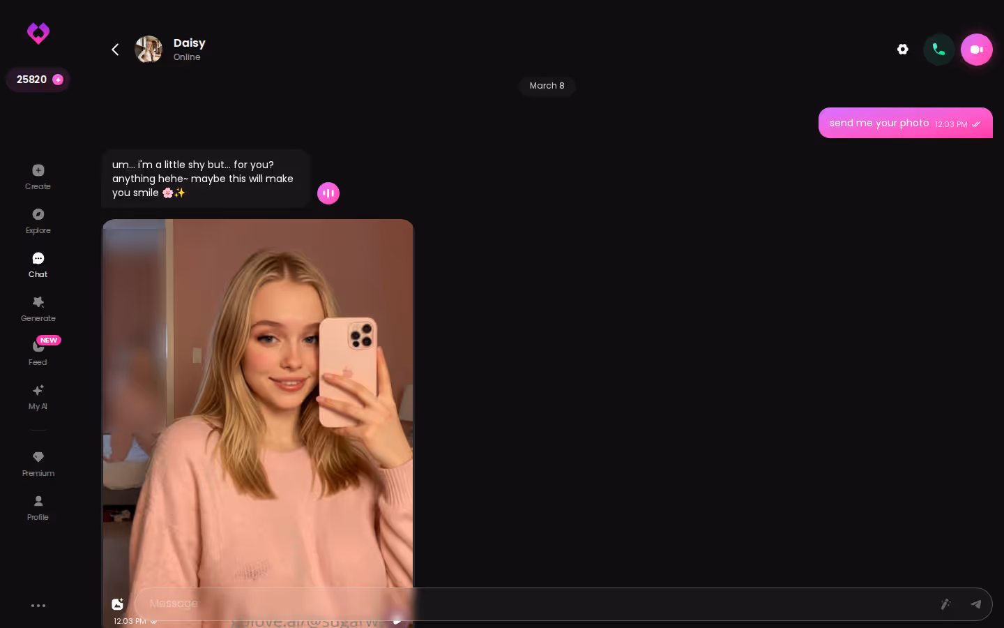 A long, playful, photo-heavy GoLove.ai chat on desktop — what continuity looks like in practice