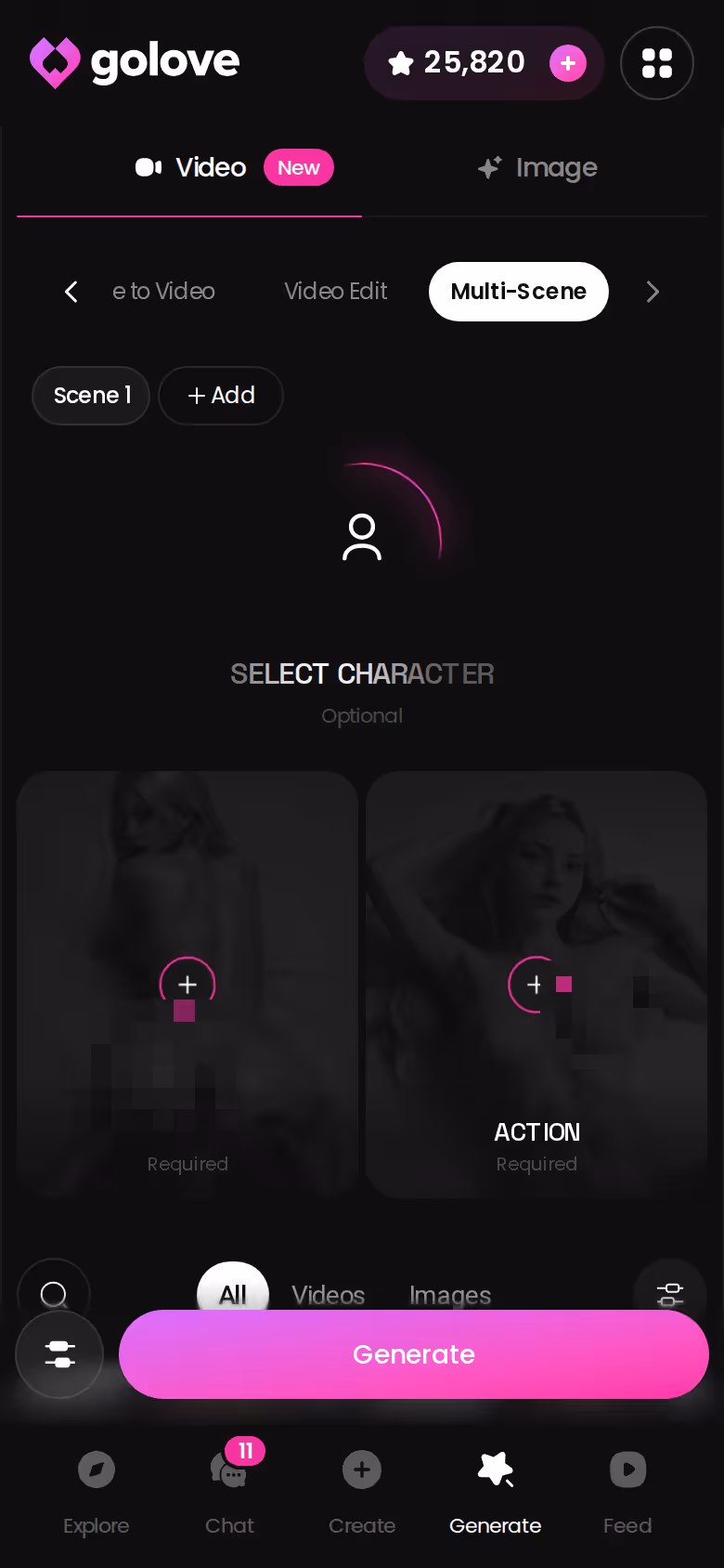 GoLove.ai Multi-Scene video generator on mobile